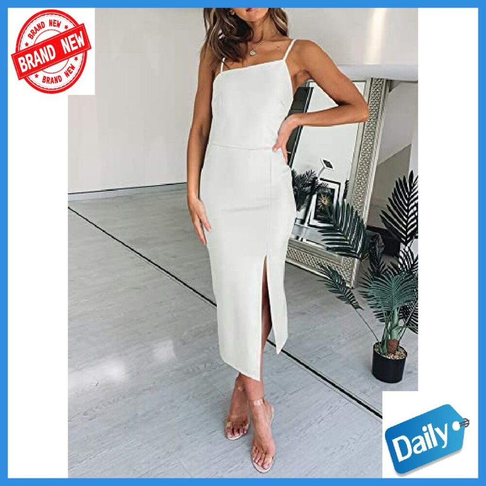 Adjustable Spaghetti Strap High Waist Split Midi … - image 7